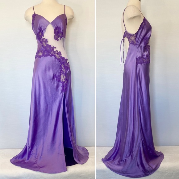 🌺SOLD🌺 Y2k Victoria’s Secret Silk Purple Sheer Vintage Maxi Gown Slip Dress - Picture 7 of 10